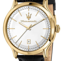 Maserati Epoca Leather Strap Silver Dial Quartz R8851118015 100m Men's Watch