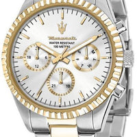 Maserati Competizione Two Tone Stainless Steel Silver Multifunction Dial Quartz R8853100021 100m Men's Watch