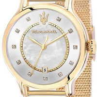 Maserati Epoca Crystal Accents Gold Tone Stainless Steel Mesh Mother Of Pearl Dial Quartz R8853118512 100m Women's Watch
