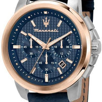 Maserati Successo Chronograph Leather Strap Blue Dial Quartz R8871621015 Men's Watch