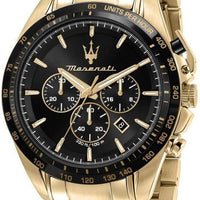 Maserati Traguardo Chronograph Gold Tone Stainless Steel Black Dial Quartz R8873612041 100m Men's Watch