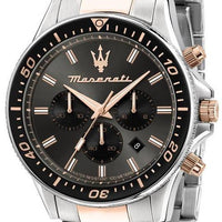 Maserati Sfida Chronograph Two Tone Stainless Steel Black Dial Quartz R8873640002 100m Men's Watch