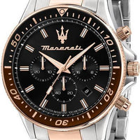 Maserati Sfida Chronograph Two Tone Stainless Steel Black Dial Quartz R8873640009 100m Men's Watch
