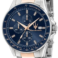 Maserati Sfida Chronograph Two Tone Stainless Steel Blue Dial Quartz R8873640012 100m Men's Watch