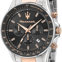 Maserati Stile Chronograph Two Tone Stainless Steel Black Dial Quartz R8873640021 100m Men's Watch