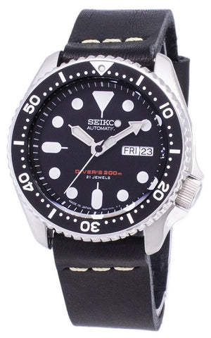 Seiko Automatic Skx007j1-ls14 Diver's 200m Japan Made Black Leather Strap Men's Watch