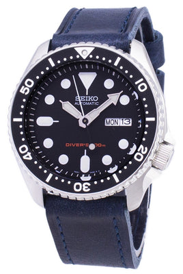 Seiko Automatic Skx007k1-ls13 Diver's 200m Dark Blue Leather Strap Men's Watch