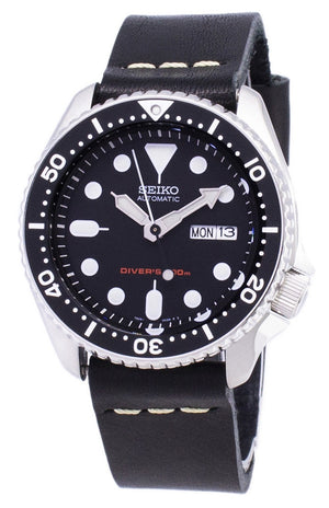 Seiko Automatic Skx007k1-ls14 Diver's 200m Black Leather Strap Men's Watch