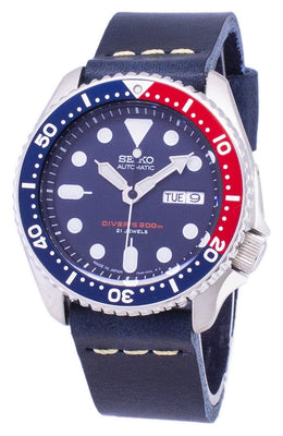 Seiko Automatic Skx009j1-ls15 Diver's 200m Dark Blue Leather Strap Men's Watch