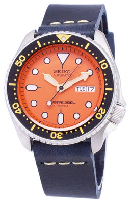 Seiko Automatic Skx011j1-var-ls15 Diver's 200m Dark Blue Leather Strap Men's Watch