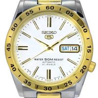 Seiko 5 Two Tone Stainless Steel White Dial 21 Jewels Automatic Snke04j1 Unisex Watch