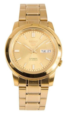 Seiko 5 Gold Tone Stainless Steel Gold Dial 21 Jewels Automatic Snkk20k1 Men's Watch