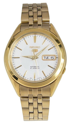Seiko 5 Gold Tone Stainless Steel White Dial 21 Jewels Automatic Snkl26k1 Men's Watch