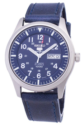 Seiko 5 Sports Snzg11k1-ls13 Automatic Dark Blue Leather Strap Men's Watch