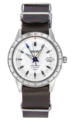 Seiko Presage Style60's Gmt Watchmaking 110th Anniversary Limited Editions Leather Strap White Dial Automatic Ssk015j1 Men's Wat