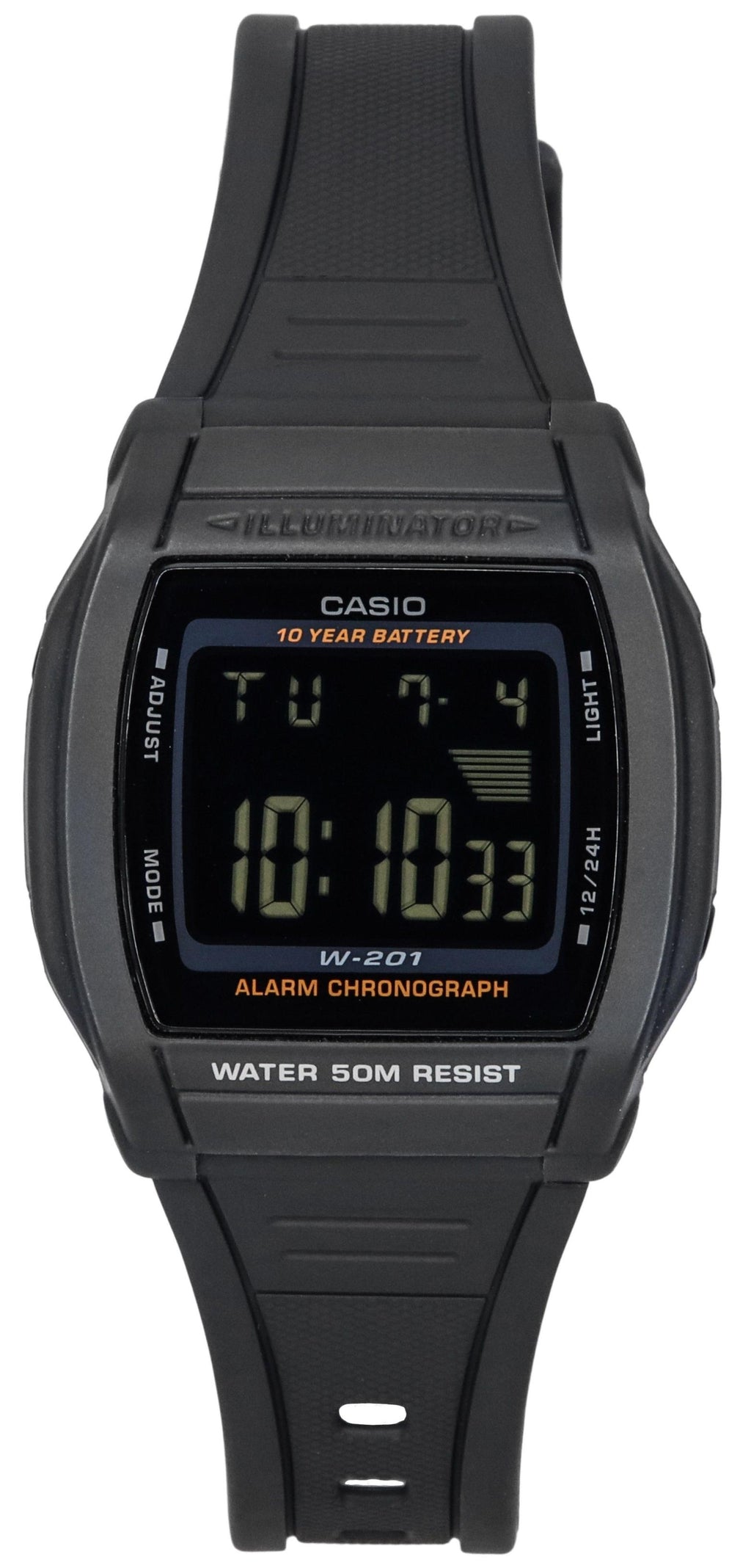 Casio Digital Sports Resin Strap Black Dial Quartz W-201-1b Men's Watch