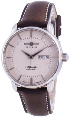 Zeppelin Atlantik Beige Dial Leather Strap Automatic 8466-5 84665 Men's Watch