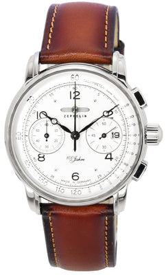 Zeppelin 100 Jahre Chronograph Leather Strap White Dial Quartz 86761 Men's Watch