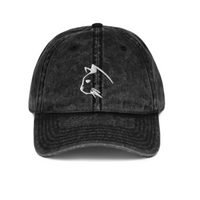 Vintage Cotton Twill Cap with Embroidered Cat Silhouette