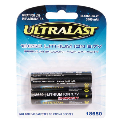 3,400 mAh 18650 Retail Blister Carded Batteries (2 Pack)
