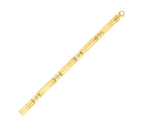 Fancy Screw Head Embellished Bar Link Men's Bracelet in 14k Two-Tone Gold