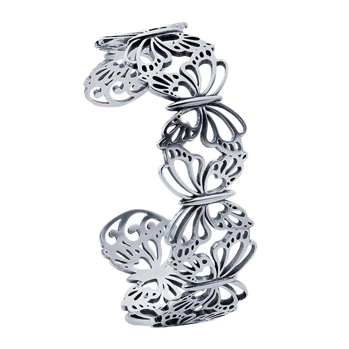 Filigree Butterflies Cuff Bracelet in Sterling Silver