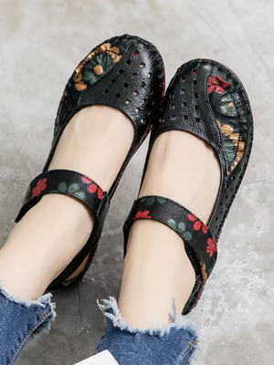 Rumour Has It | Perforated Flower Printed Leather Mary Jane