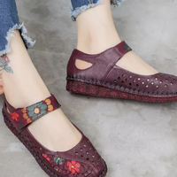 Rumour Has It | Perforated Flower Printed Leather Mary Jane