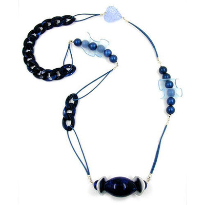 Necklace Beads & Organza Blue 90cm