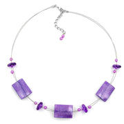 Necklace Shiny Lilac Rectangle Beads On Coated Flexible Wire 45cm
