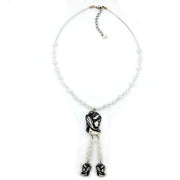 Necklace Black Beige Cameo Beads On Coated Flexible Wire