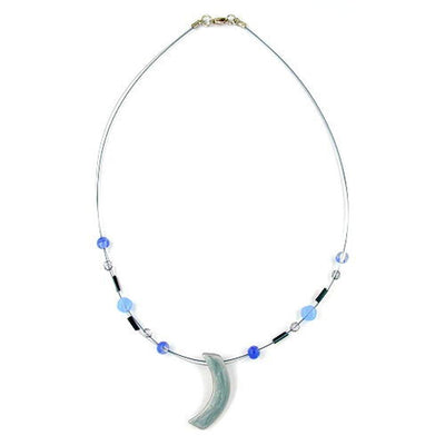 Grey Blue Silver Glass Beads Necklace 42cm