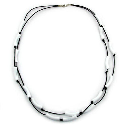 Necklace Tubes White Black Cord