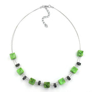 Necklace Cube Beads Light Green Marbled 45cm