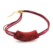 Necklace Tube Flat Curved Dark Red 50cm