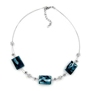 Necklace Steel-blue And White Beads On Coated Flexible Wire 45cm