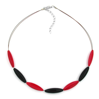 Necklace Red And Black Olive Shaped Beads