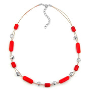 Necklace Red And Silver-mirrored Glass Beads