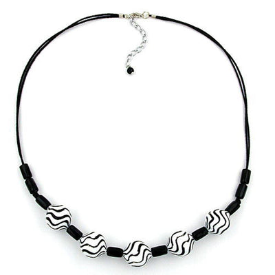 Necklace Wavy Beads Black-white 50cm