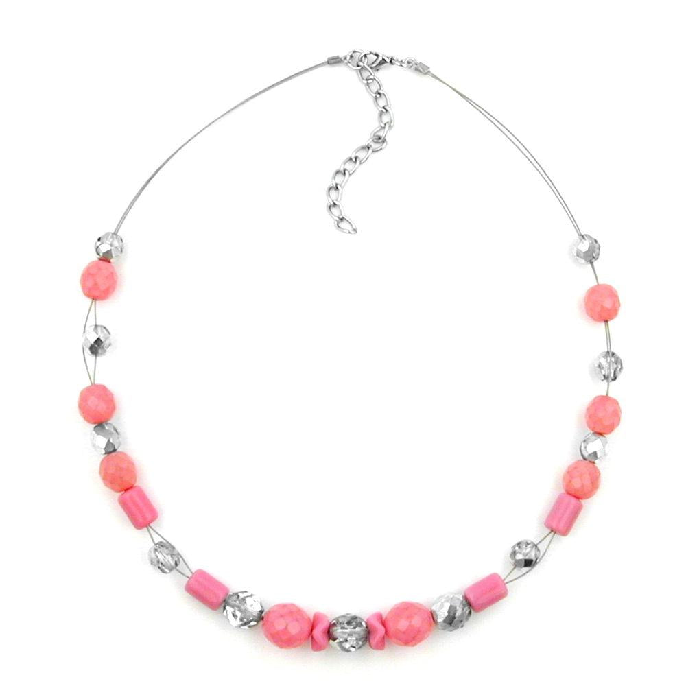 Necklace Pink And Silver-mirrored Glass Beads