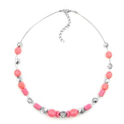 Necklace Pink And Silver-mirrored Glass Beads