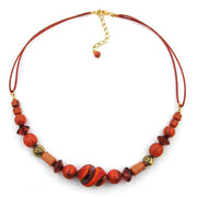Necklace Different Beads Red- Rust- Orange