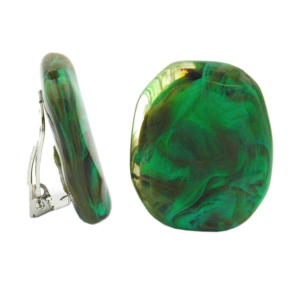 Clip-on Earring Olive Green Brown Marbled