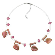 Necklace Leaf Beads Purple-coloured On Coated Flexible Wire 44cm
