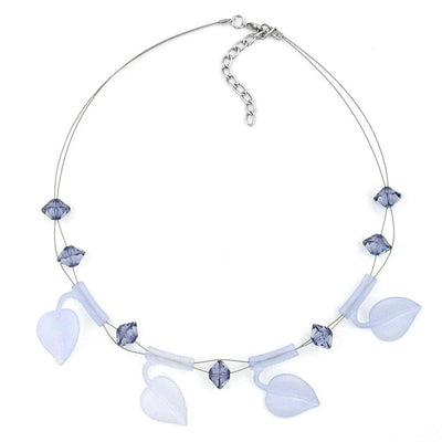 Necklace Leaf Beads Light Blue On Coated Flexible Wire 44cm