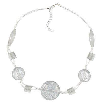 Necklace White Transparent Beads Knotted White Cord