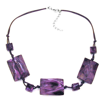 Necklace 3 Large Pillow Beads Waved Purple Marbled