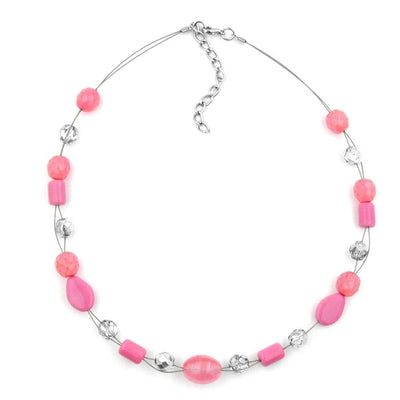 Necklace Pink Transparent Beads On Coated Flexible Wire
