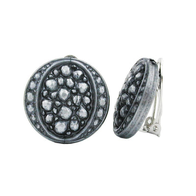 Clip-on Earring Round Silver Grey Antique Look 22mm