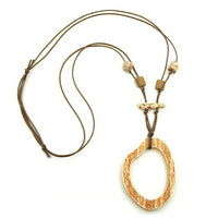 Necklace Brown-beige Large Ring Pendant